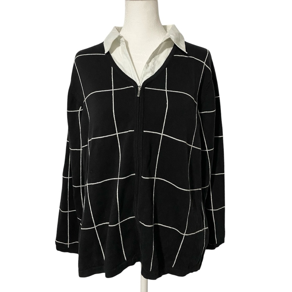 Allison Daley Vintage Grid Pattern Layered Look Top